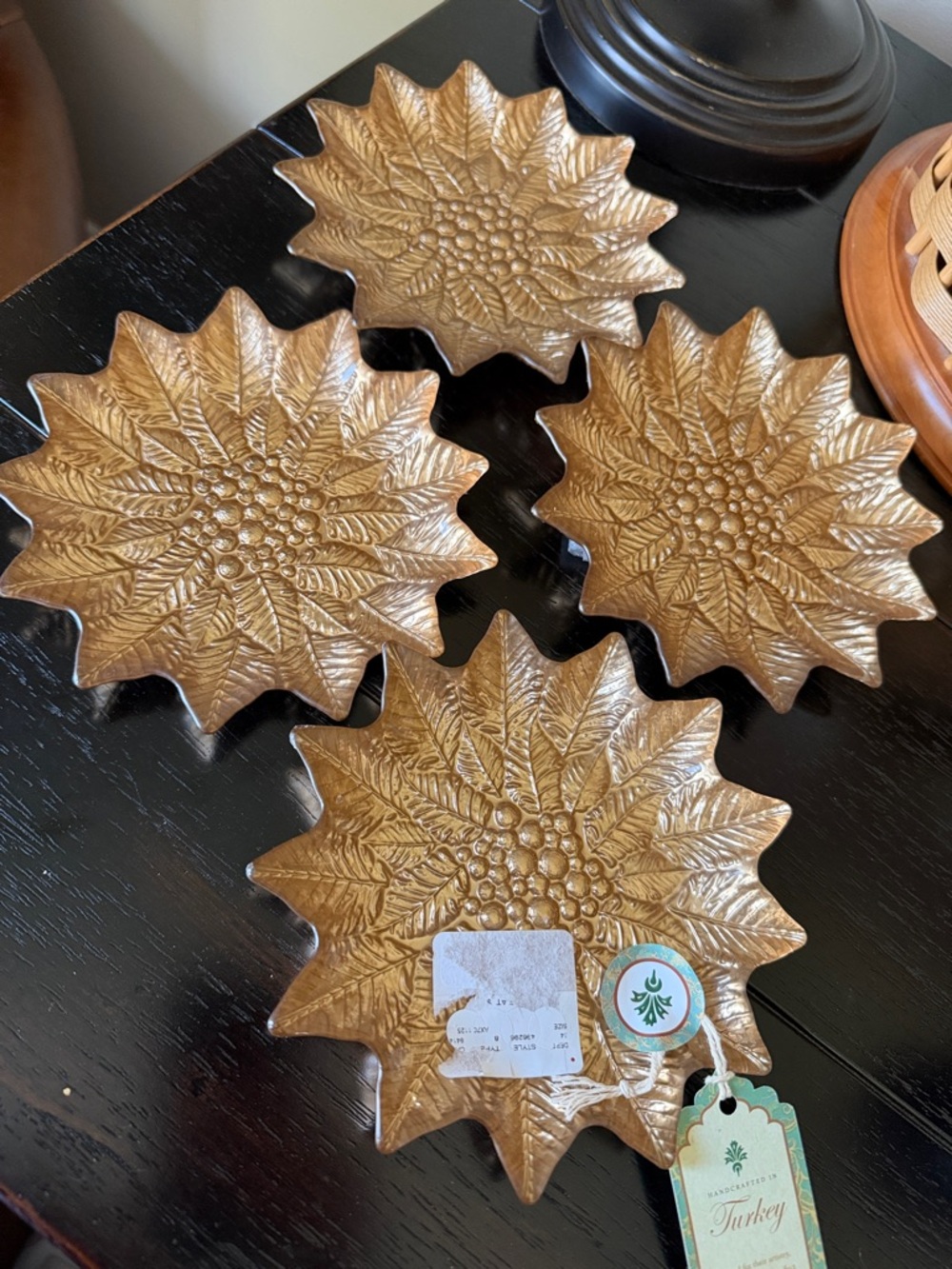 Set of 4 Gold Christmas Coasters/plates/candle plates-NWT